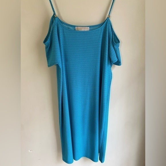 Michael Kors Dress Medium blue Floral Cold Shoulder Mini Shift EUC beautiful!!! - Picture 8 of 13